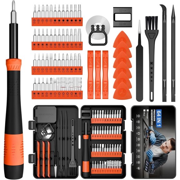 64-in-1 Precision Screwdriver Set, Magnetic Electronics Repair Tool Kit with 48 Bits, Mini Screwdriver Kit for Laptop, Phone, Tablet, Game Console, Watch, Eyeglasses, Drone and Small Device Repair