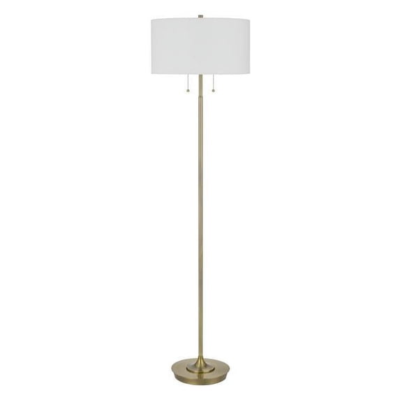 64 in. Brass Two Light Traditional Shaped Floor Lamp with White Rectangular Shade