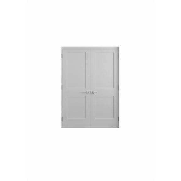 64 in. x 80 in. Bi-Parting Solid Core White Primed Double Panel Double Prehung French Door with Catch Ball and Black Hinges