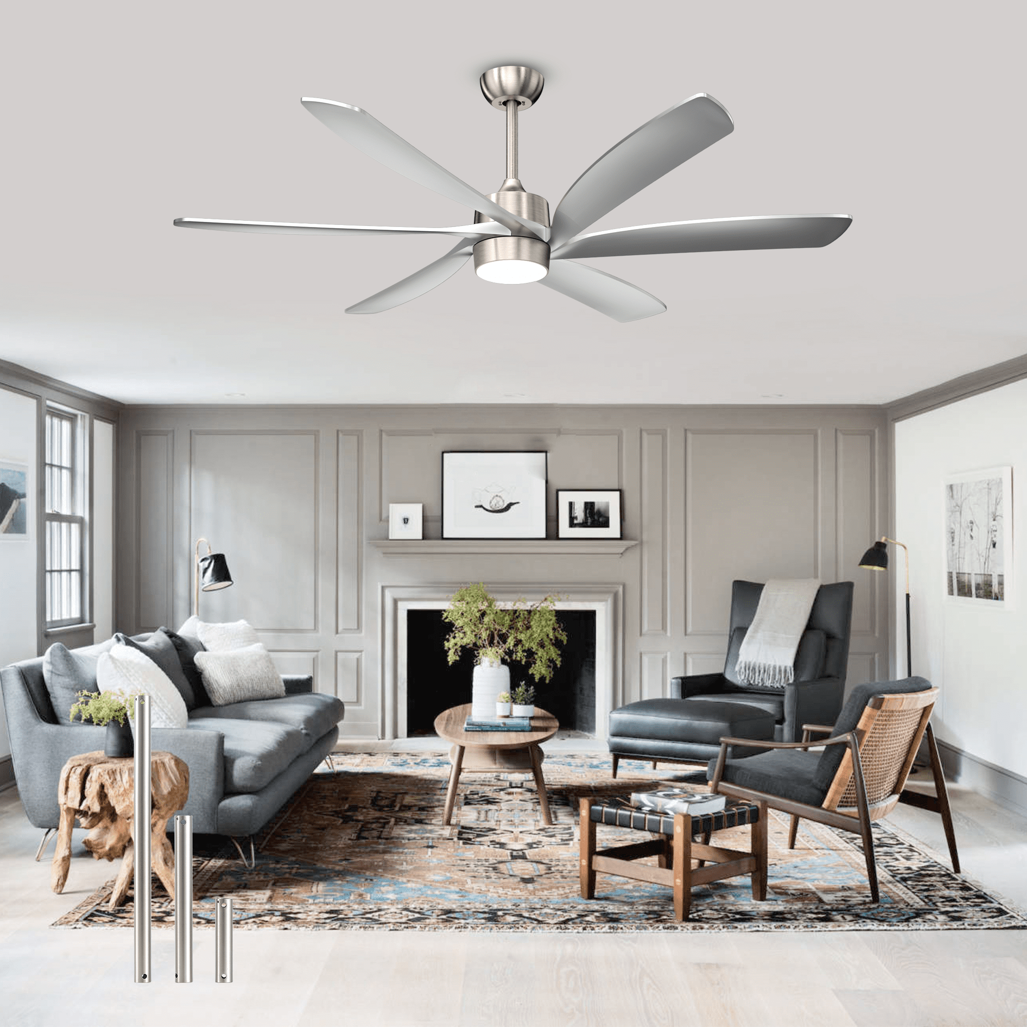 64 inch Ceiling Fan with Light and Remote, Damp Rated ABS Blades ...