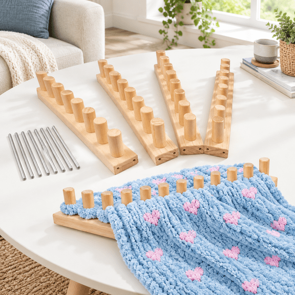 64-inch Expandable Wooden Chunky Blanket Loom Kit for Beginners