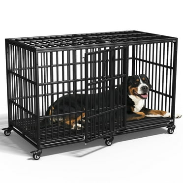64 inch Extra Large Heavy Duty Dog Crate, Indestructible Dog Cage with Lockable Wheels, High Anxiety Double Door,Large Kennel Indoor for Large Dog with Removable Tray