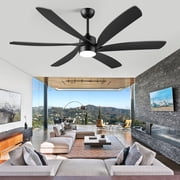 64 inch Outdoor Ceiling Fan for Patios Waterproof with Light,Modern Black 6 ABS Blades,High CFM,Quiet DC Motor