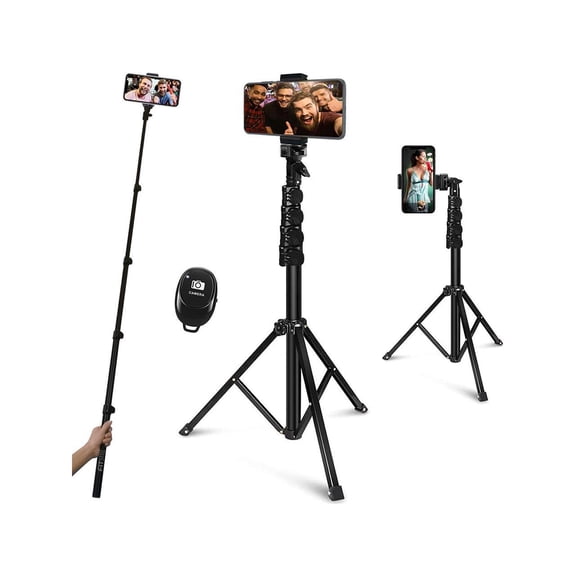 64-inch Selfie Stick Tripod, Detachable and Extendable Phone Tripod for Cell Phone and Go Pro, Compatible with iPhone and Android Phone