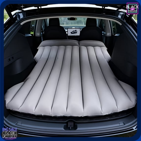 64-inch foldable inflatable car mattress fits SUVs, trucks and RV trunks. Ultra comfy, comes with storage bag and two pillows for camping trips.