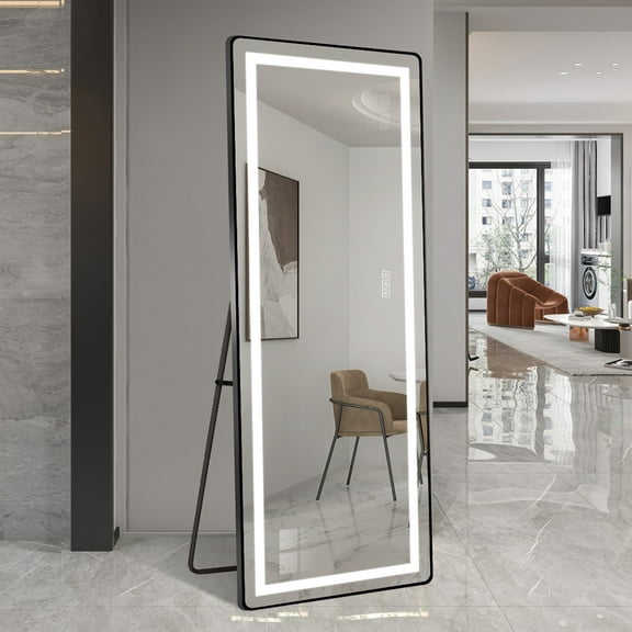64 inch x 21 inch full-length vertical mirror with LED light, illuminated floor mirror with bracket,