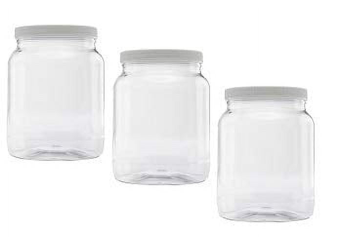 ljdeals 1/2 Gallon 64 oz Clear Plastic Jars with Lids, Large Jars, Wide  Mouth Storage Containers, Pack of 3, BPA Free, Food Safe, made in USA