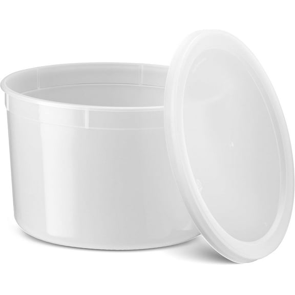 64 oz Food Storage Containers with Lids (Case Pack of 36 Sets), Half Gallon Round Plastic Deli Container with Leak-Proof Lid,, Freezer, Dishwasher & Microwave Safe