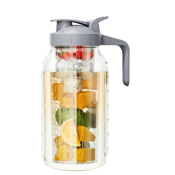 64 oz Fruit Water Infuser Pitcher, Heavy Duty Wide Mouth Glass Pitcher with Lid and Pour Spout, Tea Pitcher Airtight Seal for Freshness and Convenience, Great for Cold Beverages, Breast Milk