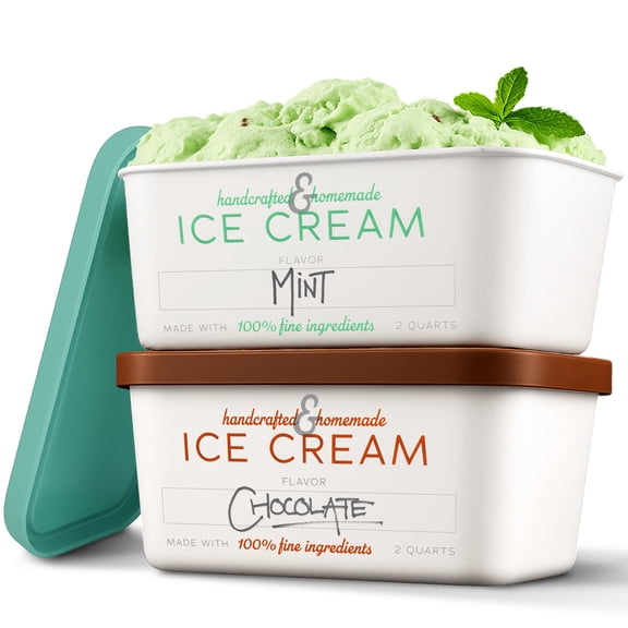 64 oz Ice Cream Containers with Airtight Silicone Lids (2-Pack) Homemade Ice Cream Container for Storing Gelato, Sorbet & Frozen Yogurt, Reusable 2 Quart Ice Cream Container with Lids