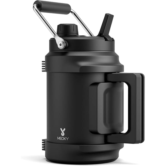 64 oz Insulated Water Bottle for Gym: Triple Wall Vacuum Stainless Steel Half Gallon Water Jug - Top and Side Handles, 2-in-1 Straw and Spout Lid, Cold for 36 Hrs, Leak Proof for Camping (Night)