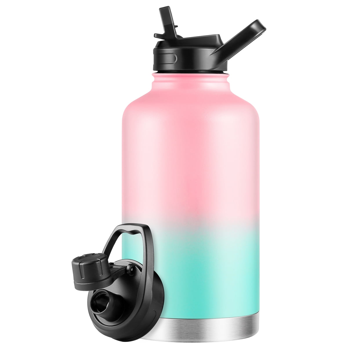 64 Oz Insulated Water Bottle With Straw, Stainless Steel Half Gallon 