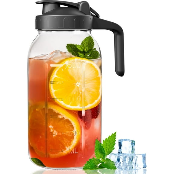 64 oz Mason Jar Pour Spout, 2 Quart Glass Water Pitcher with Lid, Airtight Seal for Great for Iced Tea,Juice,Milk,Coffee,Sun Lemonade, Set of 1(Black)