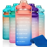64 oz Motivational Water Bottle with Time Marker Half Gallon Water Bottle BPA Free with Handle and Straw, Large Clear Water Jug Wide Mouth with Flip Top for Sports, Fitness, Gym, and Outdoors