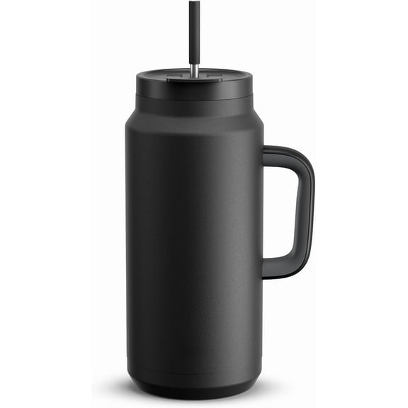 64 oz Tumbler with Handle and Straw, 100% Leak-Proof Insulated Cup Large Water Bottle with 2-in-1 Lid, Reusable Stainless Steel Travel Mug Water Jug, Non-slip Base, BPA-Free Black Night