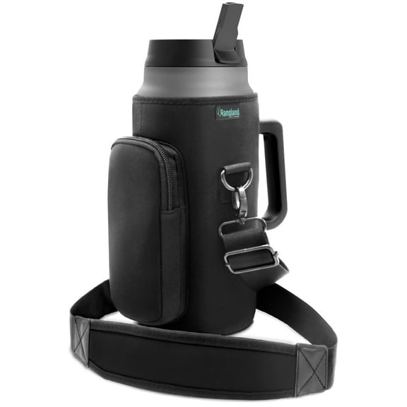 64 oz Tumbler with Handle and Straw Lid, Insulated Half Gallon Water Bottle Cup for Hot/Iced Drinks (Neoprene Carrying Strap Bag Included) Charcoal Grey
