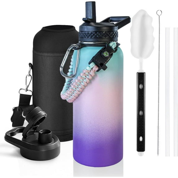 64 oz Vacuum-Insulated Stainless Steel Water Bottle with Leak-Proof Lid, Bottle with Button-Operated Lid & Carry Handle, Keeps Drinks Hot or Cold for Hours, Leak Proof & BPA-Free