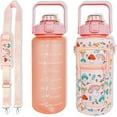 thumbnail image 1 of 64 oz Water Bottle with Straw Sleeve & Strap Motivational BPA Free Half Gallon Water Jug with Handle for Gym Women Men Aesthetic Water Bottle with Strap Mushroom Pink, 1 of 6