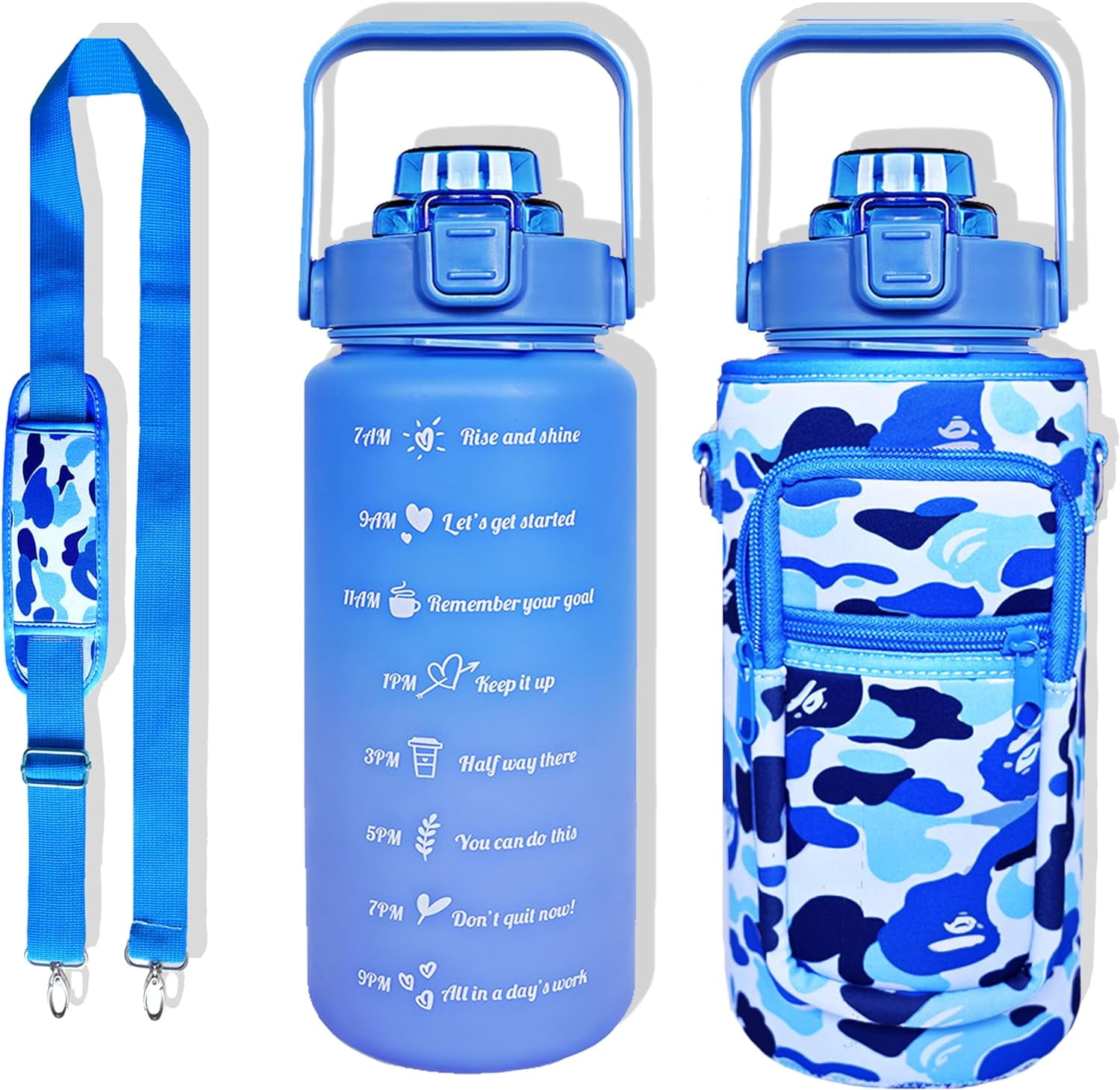 Half Gallon Water Bottle With Straw And Sleeve