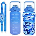thumbnail image 1 of 64 oz Water Bottle with Straw Sleeve & Strap Motivational BPA Free Half Gallon Water Jug with Handle for Gym Women Men Aesthetic Water Bottle with Strap Navy Blue, 1 of 6