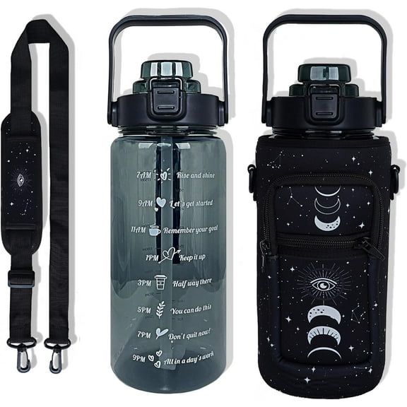 64 oz Water Bottle with Straw Sleeve & Strap Motivational BPA Free Half Gallon Water Jug with Handle for Gym Women Men Aesthetic Water Bottle with Strap Star Sign