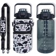 thumbnail image 1 of 64 oz Water Bottle with Straw & Sleeve motivational BPA-free Half Gallon Water Bottle Holder with Strap Aesthetic Water Jugs for Drinking with Handle for Gym Women Men Dairy Cattle, 1 of 6