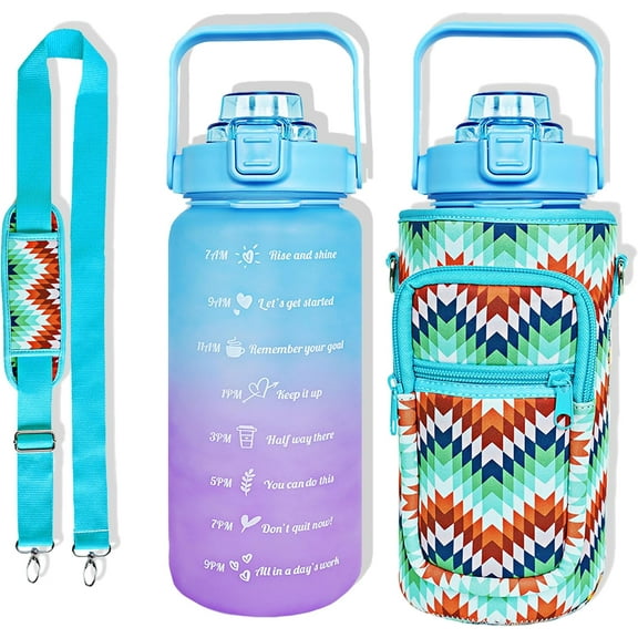 64 oz Water Bottle with Straw Sleeve & Strap Motivational Half Gallon Water Jug with Handle for Gym Women Men Aesthetic Water Bottle with Strap Bird