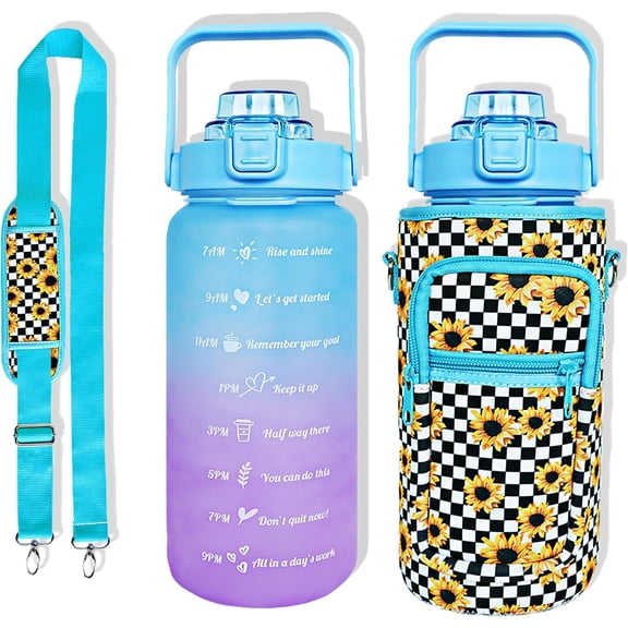 64 oz Water Bottle with Straw Sleeve & Strap Motivational Half Gallon Water Jug with Handle for Gym Women Men Aesthetic Water Bottle with Strap Bird