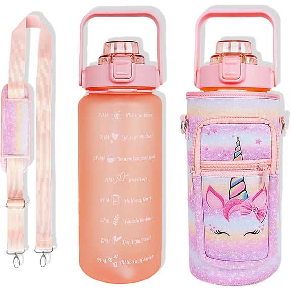 64 oz Water Bottle with Straw Sleeve & Strap Motivational Half Gallon Water Jug with Handle for Gym Women Men Aesthetic Water Bottle with Strap Bird