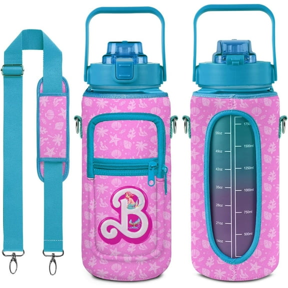 64 oz Water Bottle with Straw and Storage Sleeve - Half Gallon Water Bottle for Gym Women and Outdoor Activities, Gym Gifts for Women