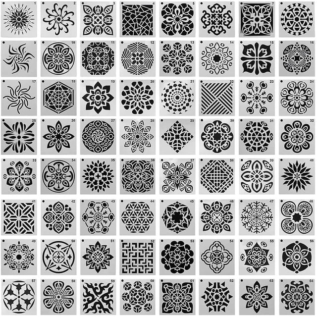 64 pcs ( 90 mm x 90 mm ) Painting Stencils, DaKuan Mandala Dot Stencil