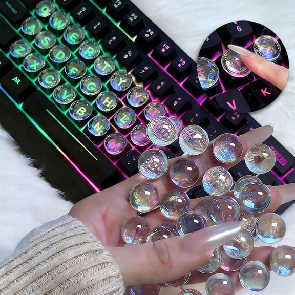 64 pcs Keyboard Stickers for Long Nails,Clear Glass Bubbles, Protect Nail Art, No-Residue,Reusable Raised Keyboard Stickers, for Desktop Keyboards, External Keyboards