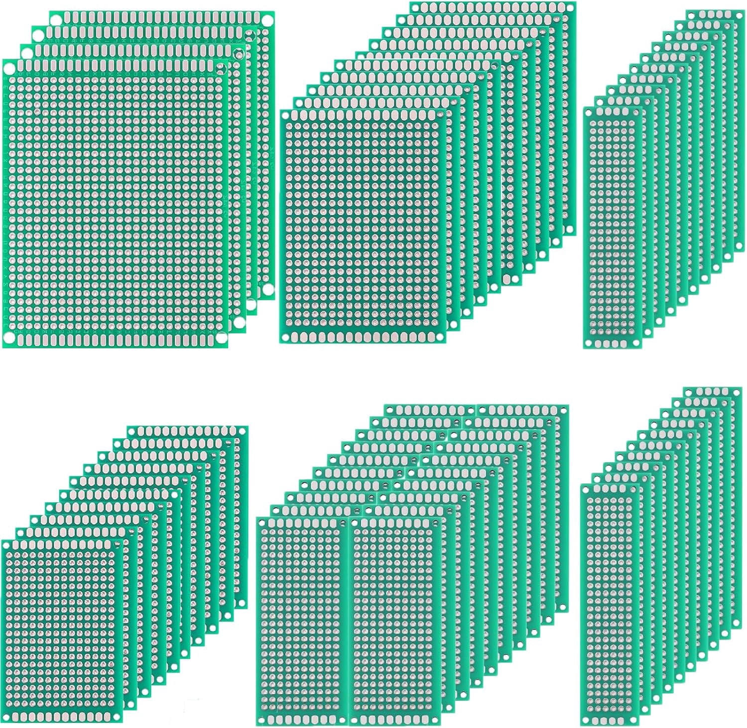64 pieces green board - double-sided circuit and experimental board, with 5 sizes, suitable for electronics, compatible with breadboard and soldering projects
