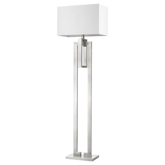 64 x 19 x 10 in. Precision 1-Light Brushed Nickel Floor Lamp with Ivory Shantung Shade