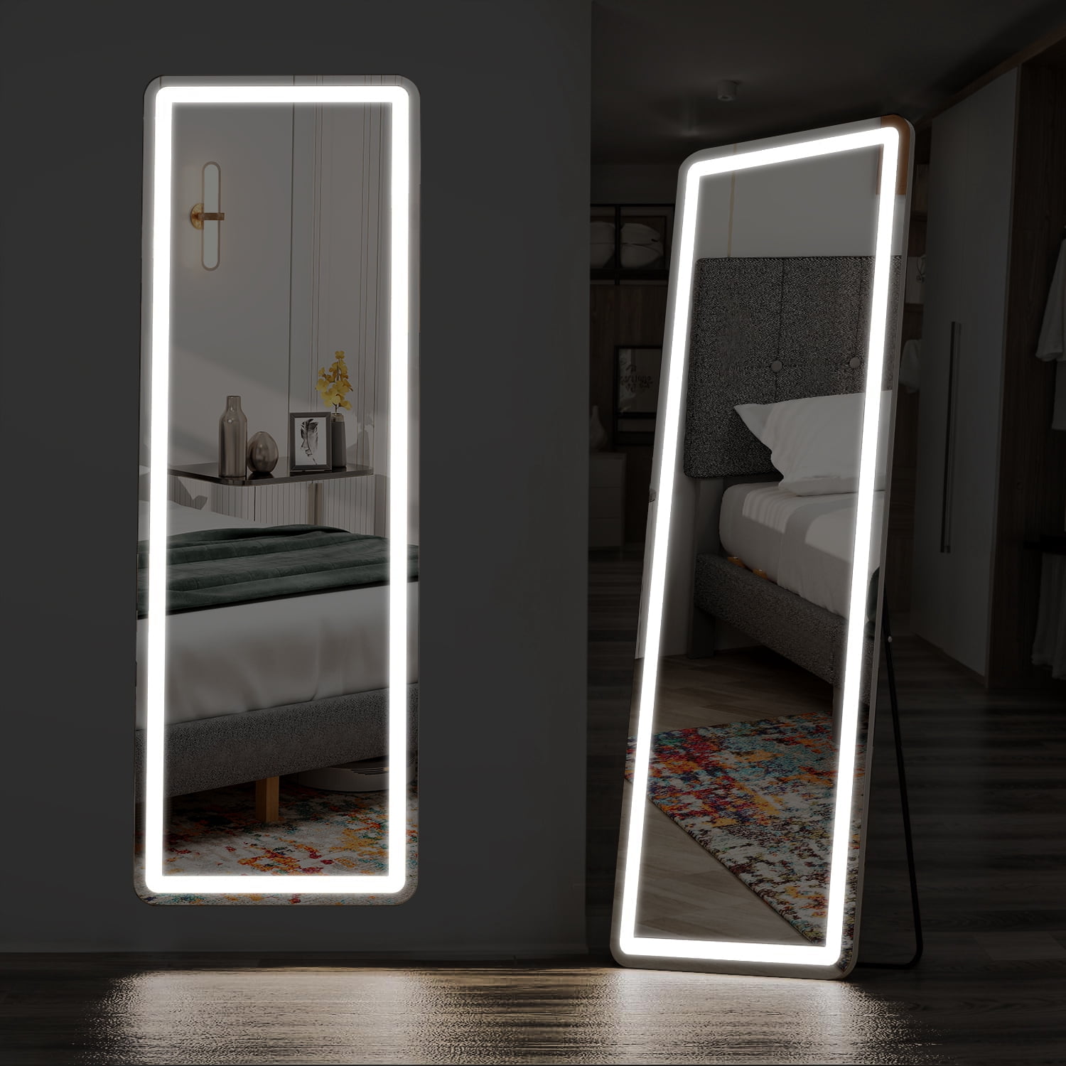 BIGLEAP 21 x 64 White Modern LED Lighted Full Length Floor Mirror