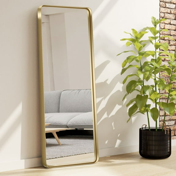 MAYEERTY 64"x21" Aluminum Alloy Wall Mount Rounded Corner Rectangular Mirror,Gold no stand