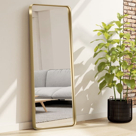 MAYEERTY 64"x21" Aluminum Alloy Wall Mount Rounded Corner Rectangular Mirror,Gold no stand