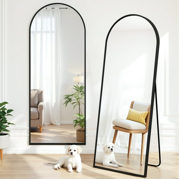 64"x21" Arched Full Length Mirror, Floor Mirror with Stand, Freestanding, Wall Mounted, Arched-Top Full Body Mirror for Bedroom, Dressing Room -Black