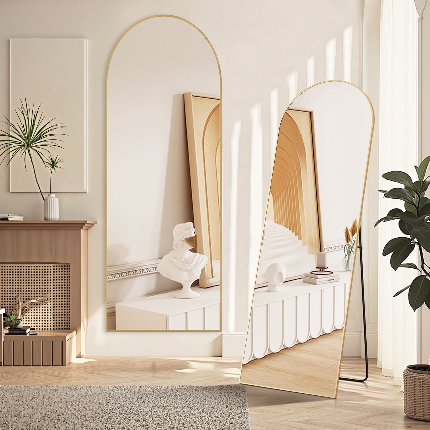Gold Arched Full Length Mirror with Aluminum Frame, 64x21