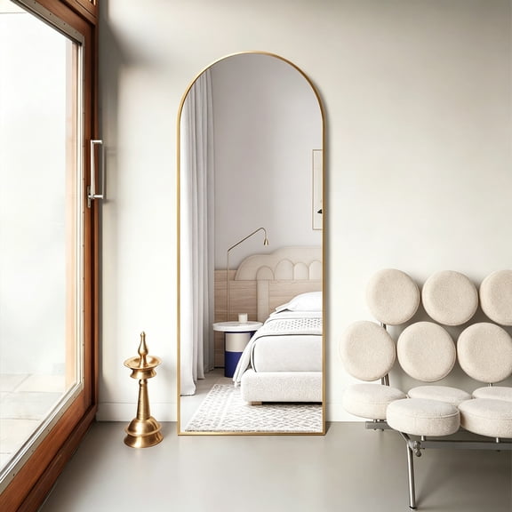 64"x21" Arched Full Length Mirror with Stand, Freestanding Floor Mirror, Wall Mounted, Gold, for Bedroom, Living Room, Cloakroom