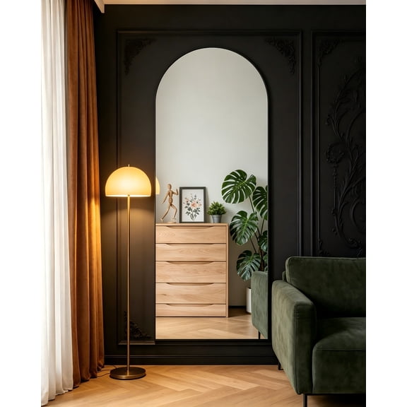 64"x21" Arched Full Length Mirror with Stand, Full Body Mirror, Freestanding Floor Mirror, Wall Mounted for Bedroom Living Room Cloakroom, Black