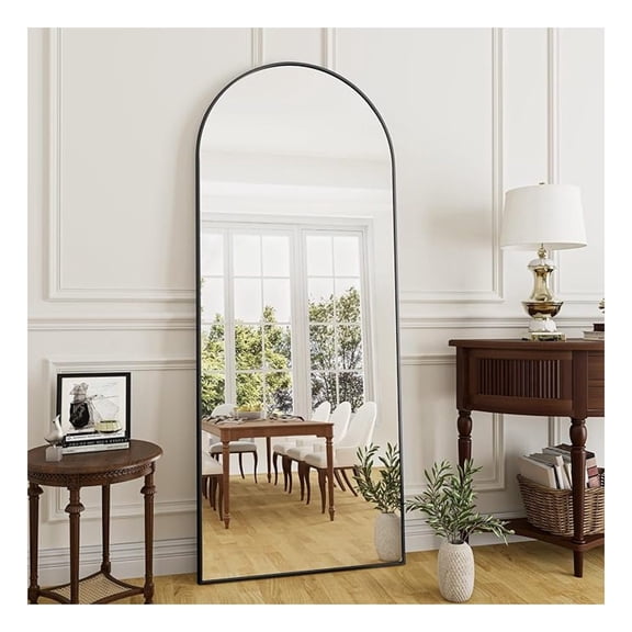 64"x21"Floor Mirror Arched Full Length Mirros, Mirror Floor Length Standing Hanging or Leaning & Large Full Body & Wall Mirror for Bedroom, Living Room, Aluminum Frame, Black