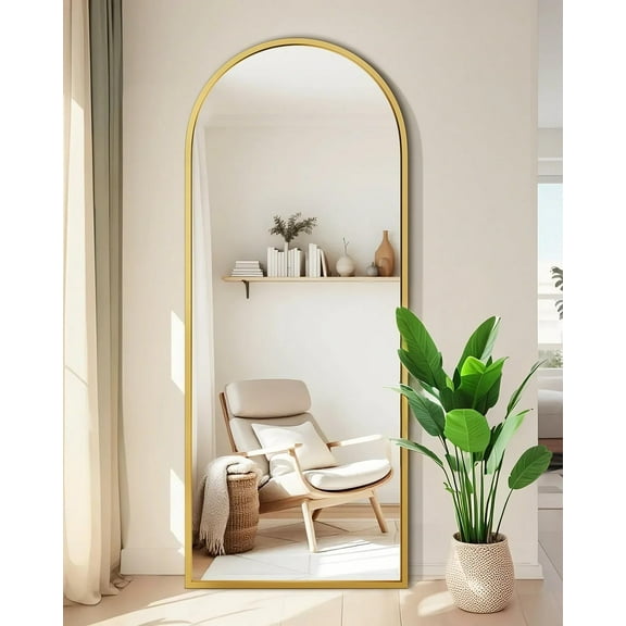 64"x21" Floor Mirror Full Length, Arched Full Length Mirror with Stand, Full Body Mirrors for Bedroom Living Room or Cloakroom Gold