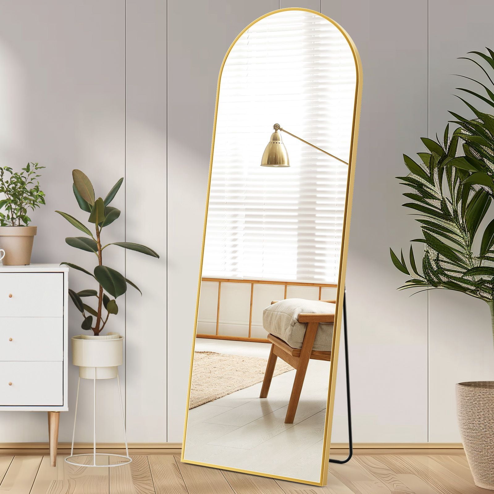 64"x21" Full Body Wall Mirror Standing Hanging or Leaning Wall-Mounted Mirrors with Stand Aluminum Alloy Frame Living Room