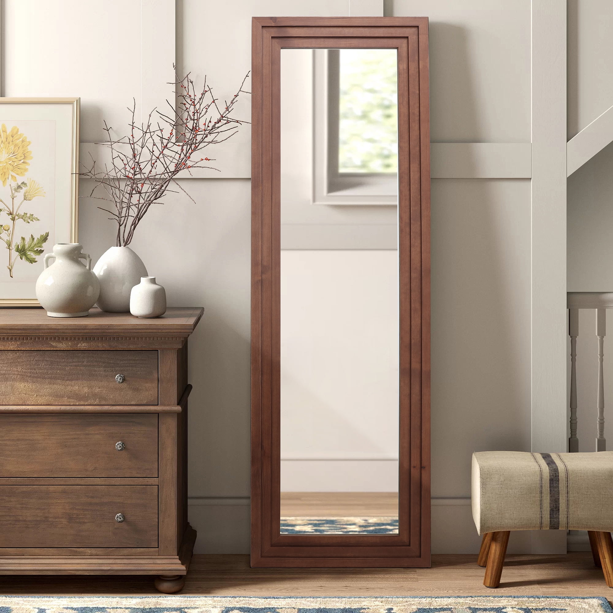 Wood Frame Full Length Mirror - Shatter-Proof Glass - Walmart.com