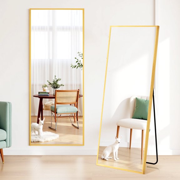 64"x21" Full Length Mirror, Floor Mirror with Stand, Freestanding, Wall Mounted, Arched-Top Full Body Mirror for Bedroom, Dressing Room -Gold