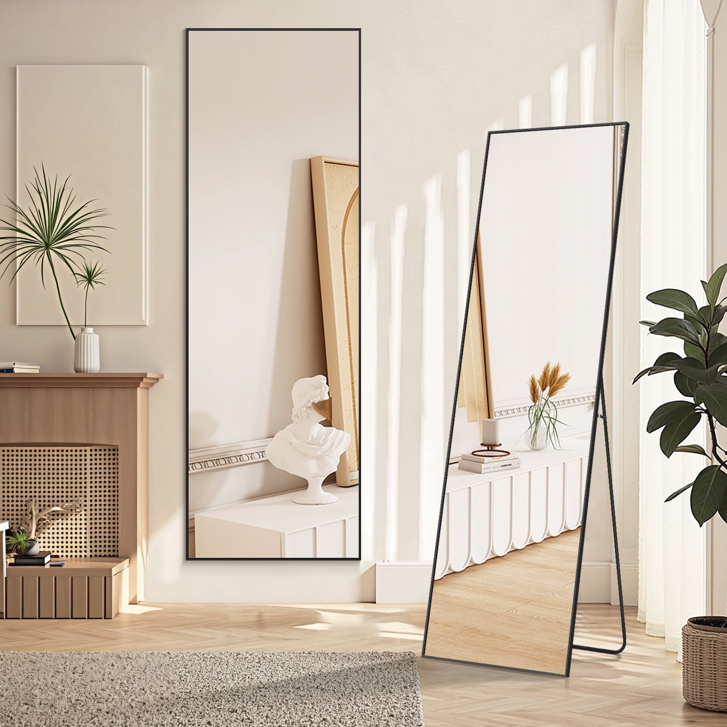 Blorly 21" x 64" Black Modern Full Length Rectangular Floor Mirror