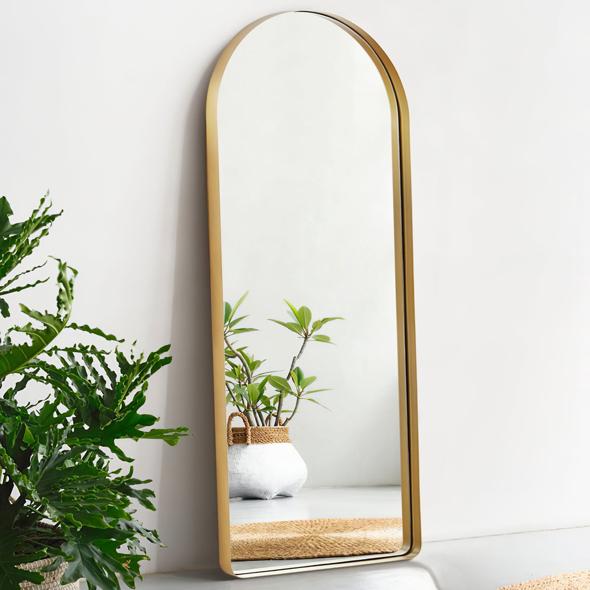 64"x21" Modern Arched Aluminum Frame Wall Mount Full Length Mirror without Bracket,Gold