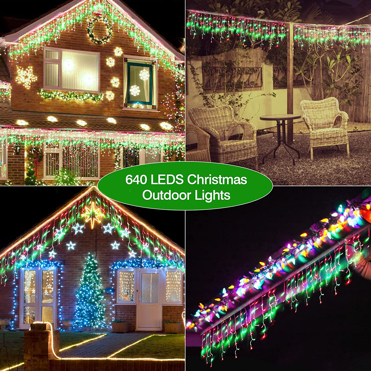 640 LED Icicle Christmas Lights Window Curtain Fairy Icicle Lights