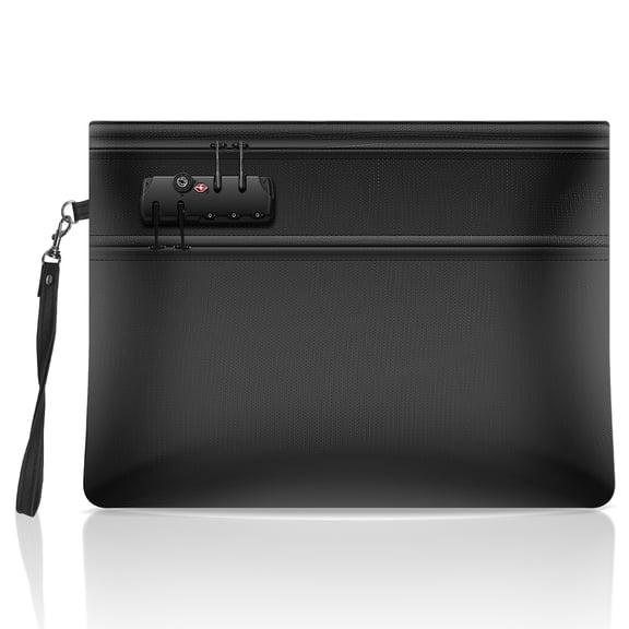 6400F Fireproof Document Bag with Lock 12 Layer Thermal Insulation Double Zip Compartment Fireproof Money Bag for Cash Passport Document Valuable Black 36 x 26 cm